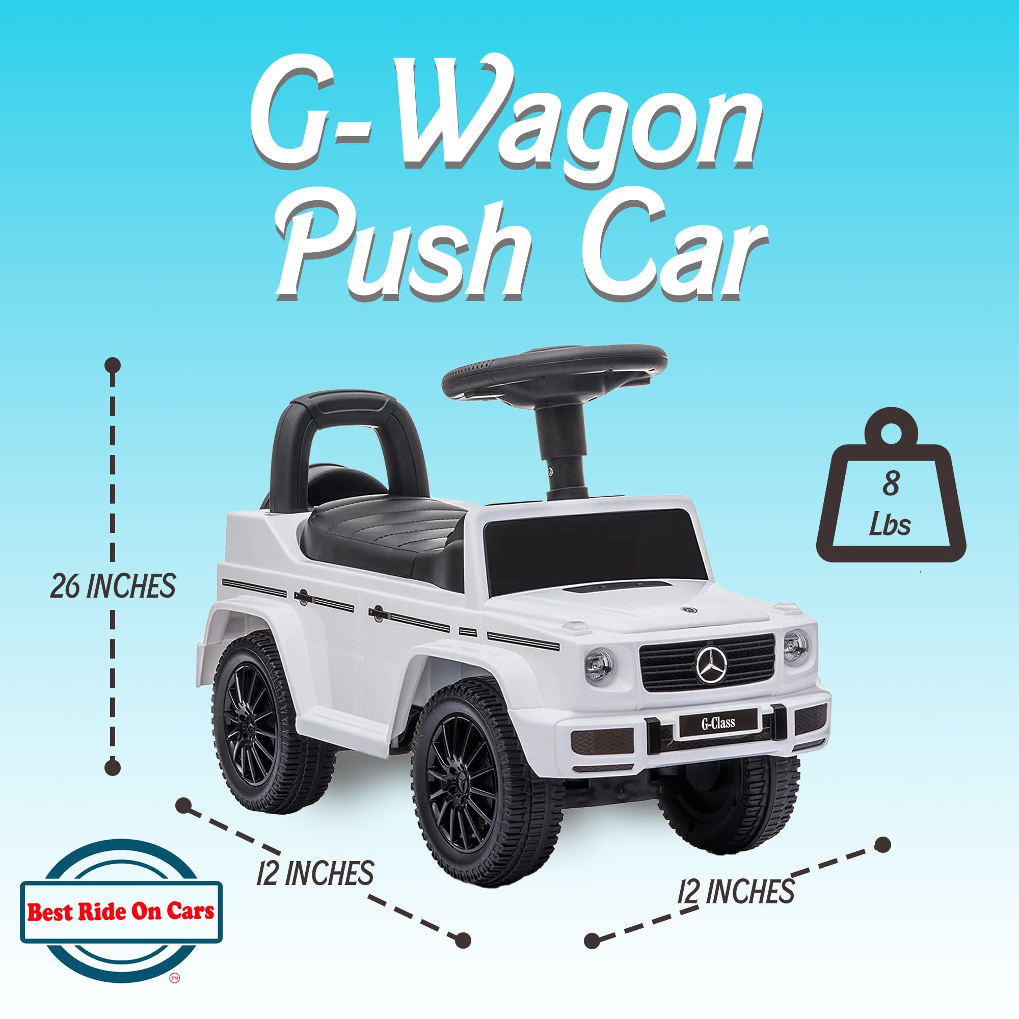Best Ride On Cars Kids Outdoor Stroller Mercedes G-Wagon Push Car with Working Lights, Horn, and Music for Ages 1 to 3 years