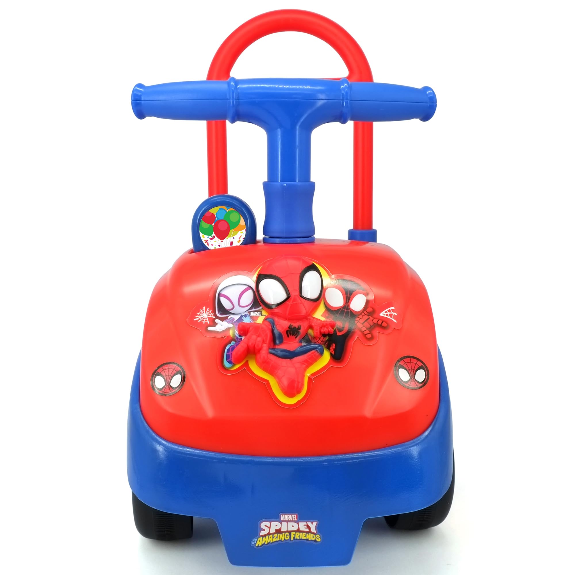 Ride-On, Kiddieland: Foldable Handle  Spidey  Foot to Floor Vehicle, Spiderman, Interactive Dashboard & Sounds, Toy Phone, Toddlers & Kids 18-36mo
