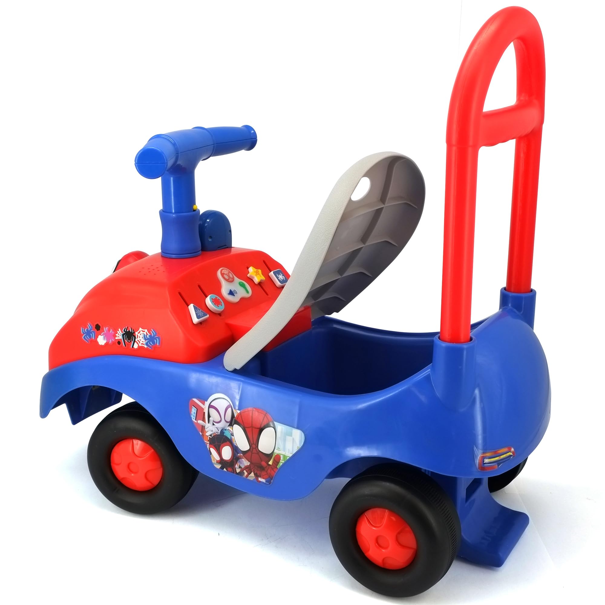 Ride-On, Kiddieland: Foldable Handle  Spidey  Foot to Floor Vehicle, Spiderman, Interactive Dashboard & Sounds, Toy Phone, Toddlers & Kids 18-36mo