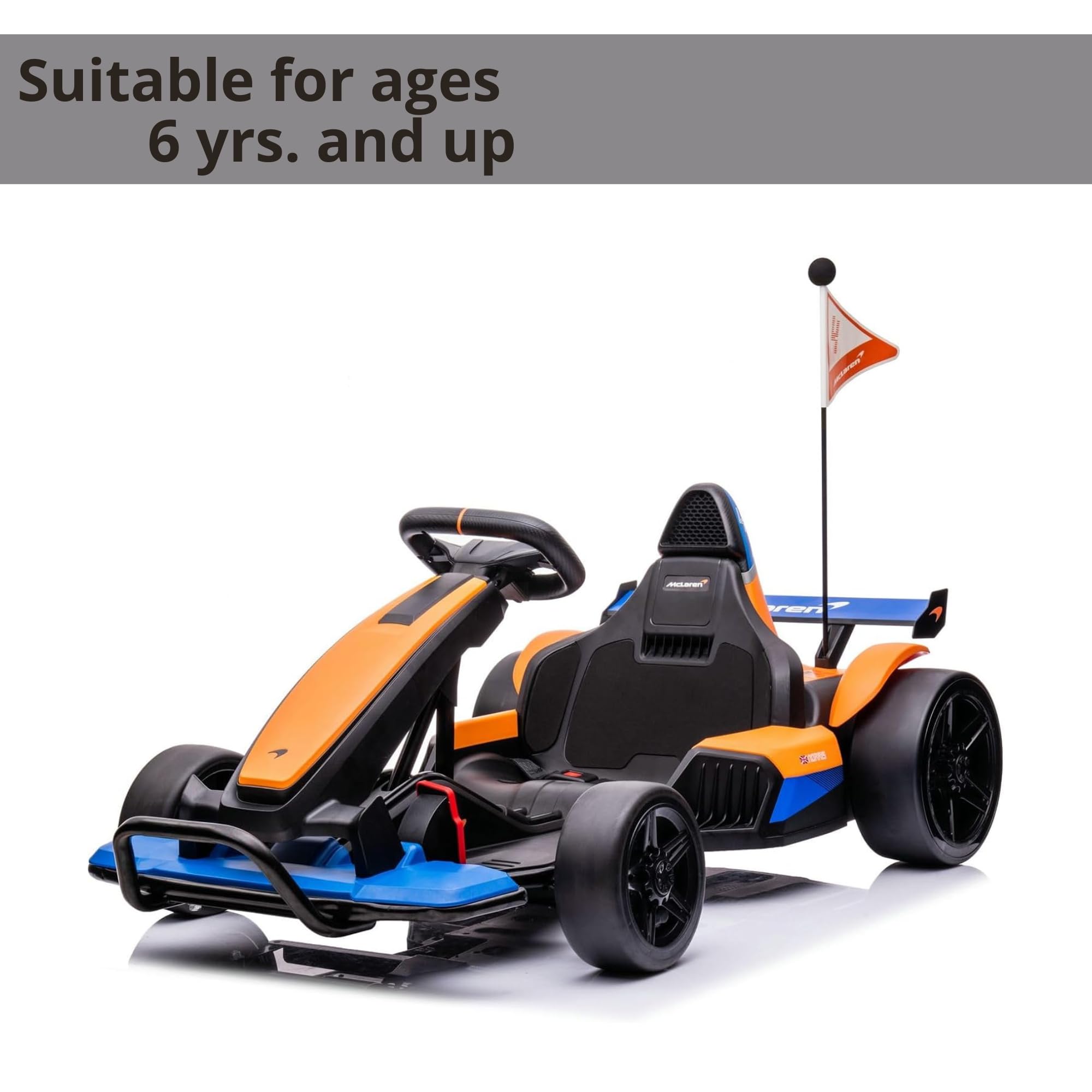 Best Ride On Cars Officially Licensed McLaren GoKart 24V for Ages 6 and Up - Electric Go Kart with Steering Wheel, Versatile Driving Modes, User-Friendly Controls, Black/Orange, Large