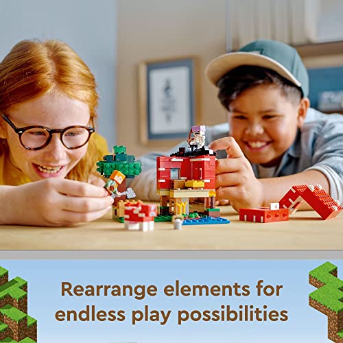 LEGO Minecraft The Mushroom House Set, 21179 Building Toy for Kids Age 8 Plus, Gift Idea with Alex, Mooshroom & Spider Jockey Figures